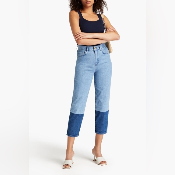 TRIARCHY Audrey Two Tone Cropped High Rise Tapered Jeans